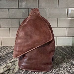 Asymmetrical Leather Sling Backpack in Chestnut Brown